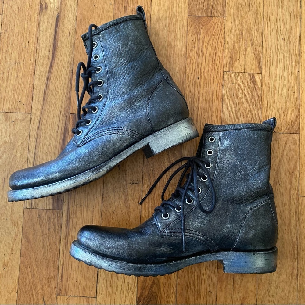 Frye Metallic Leather Combat Boots